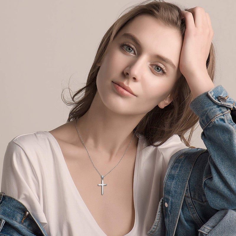 LUHE Silver Cross Necklace for Women Religious Engraved Faith Hope Love Cross Pendant Necklace Jewelry Christmas Gifts for Women Unisex - Image 2